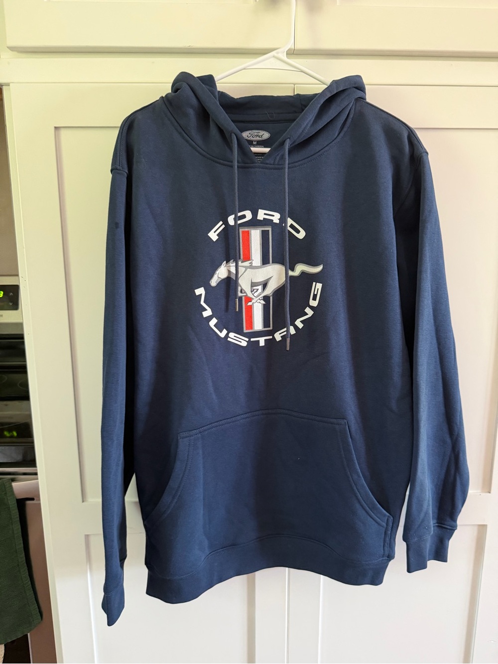 Ford Navy Blue Mustang Pullover Hoodie with Racing Stripe Logo